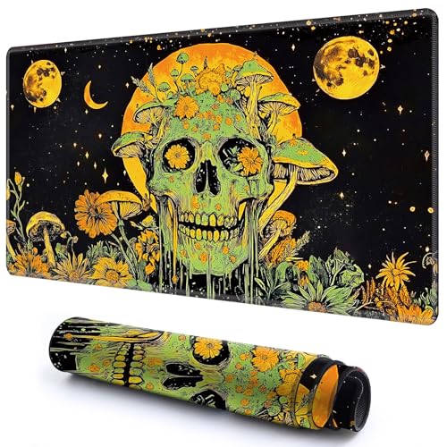 Niedliche Spielmatte für MTG-Kartenspiel, 69,8 x 39,9 cm, rutschfeste Schreibtischunterlage mit glatter Oberfläche und genähtem Rand, für TCG-Karte, Brettspiele, Zubehör, Sonnenblumen-Schädel, Mond von CGFGHHUY