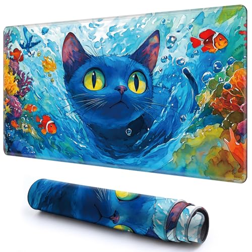 Niedliche Spielmatte für MTG-Kartenspiel, 69,8 x 39,9 cm, rutschfeste Schreibtischunterlage mit glatter Oberfläche und genähtem Rand, für TCG-Karten-Spiele, Zubehör, Meeresbodenblaue Katze Niedliche Spielmatte für MTG-Kartenspiel, 69,8 x 39,9 cm, rutschfeste Schreibtischunterlage mit glatter Oberfläche und genähtem Rand, für TCG-Karten-Spiele, Zubehör, Meeresbodenblaue Katze von CGFGHHUY