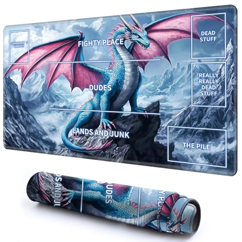 Niedliche Spielmatte mit Zonen -1 für MTG-Kartenspiel, 59,9 x 34,8 cm, rutschfeste Schreibtischunterlage mit glatter Oberfläche und genähtem Rand für TCG-Karten-Brettspiele, Zubehör, Bergblauer Drache Niedliche Spielmatte mit Zonen -1 für MTG-Kartenspiel, 59,9 x 34,8 cm, rutschfeste Schreibtischunterlage mit glatter Oberfläche und genähtem Rand für TCG-Karten-Brettspiele, Zubehör, Bergblauer Drache von CGFGHHUY