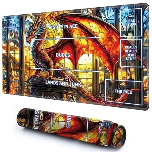Niedliche Spielmatte mit Zonen -1 für MTG-Kartenspiel, 59,9 x 34,8 cm, rutschfeste Schreibtischunterlage mit glatter Oberfläche und genähtem Rand für TCG-Karten-Brettspiele, Zubehör, Drache im Schloss Niedliche Spielmatte mit Zonen -1 für MTG-Kartenspiel, 59,9 x 34,8 cm, rutschfeste Schreibtischunterlage mit glatter Oberfläche und genähtem Rand für TCG-Karten-Brettspiele, Zubehör, Drache im Schloss von CGFGHHUY