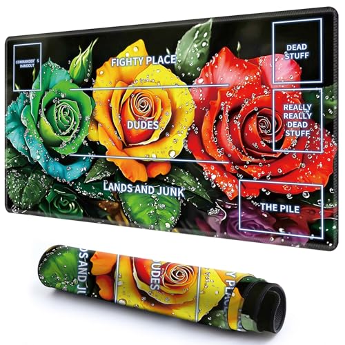 Niedliche Spielmatte mit Zonen -1 für MTG-Kartenspiel, 59,9 x 34,8 cm, rutschfeste Schreibtischunterlage mit glatter Oberfläche und genähtem Rand für TCG-Karten-Spiele, Zubehör, bunte Rosenblüten Niedliche Spielmatte mit Zonen -1 für MTG-Kartenspiel, 59,9 x 34,8 cm, rutschfeste Schreibtischunterlage mit glatter Oberfläche und genähtem Rand für TCG-Karten-Spiele, Zubehör, bunte Rosenblüten von CGFGHHUY