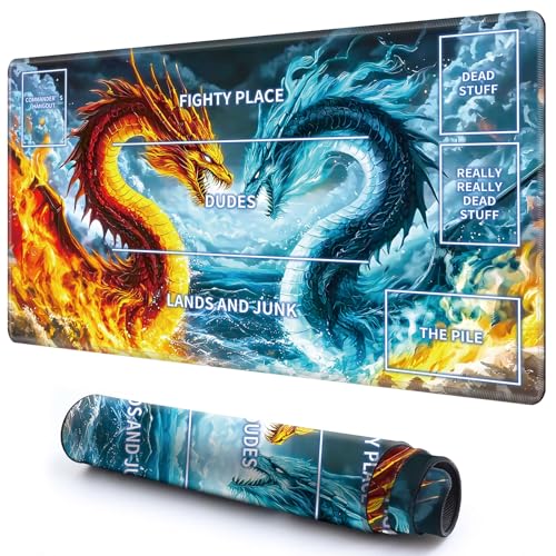 Niedliche Spielmatte mit Zonen -1 für MTG-Kartenspiel, 59,9 x 34,8 cm, rutschfeste Schreibtischunterlage mit glatter Oberfläche und genähtem Rand für TCG-Karten-Spiele-Zubehör, Feuer- und Eisdrache Niedliche Spielmatte mit Zonen -1 für MTG-Kartenspiel, 59,9 x 34,8 cm, rutschfeste Schreibtischunterlage mit glatter Oberfläche und genähtem Rand für TCG-Karten-Spiele-Zubehör, Feuer- und Eisdrache von CGFGHHUY