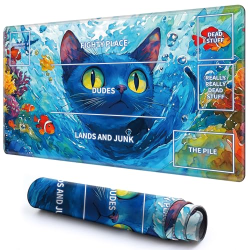 Niedliche Spielmatte mit Zonen -1 für MTG-Kartenspiel, 59,9 x 34,8 cm, rutschfeste Schreibtischunterlage mit glatter Oberfläche und genähtem Rand für TCG-Karten-Spiele-Zubehör, Meeresboden-blaue Katze Niedliche Spielmatte mit Zonen -1 für MTG-Kartenspiel, 59,9 x 34,8 cm, rutschfeste Schreibtischunterlage mit glatter Oberfläche und genähtem Rand für TCG-Karten-Spiele-Zubehör, Meeresboden-blaue Katze von CGFGHHUY