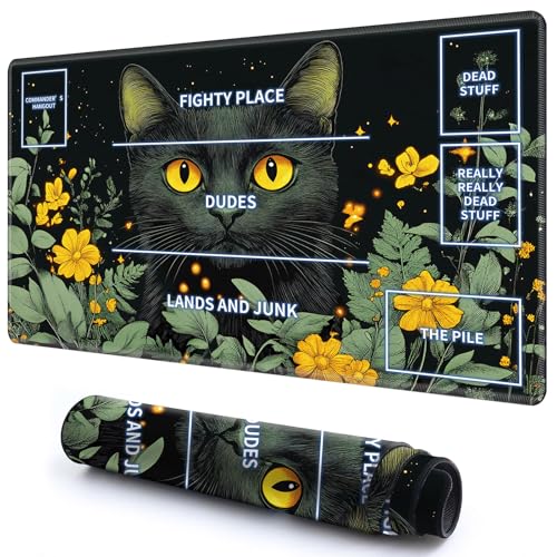 Niedliche Spielmatte mit Zonen -1 für MTG-Kartenspiel, 59,9 x 34,8 cm, rutschfeste Schreibtischunterlage mit glatter Oberfläche und genähtem Rand für TCG-Kartenspiele, Zubehör, schwarze Katze, gelbe Niedliche Spielmatte mit Zonen -1 für MTG-Kartenspiel, 59,9 x 34,8 cm, rutschfeste Schreibtischunterlage mit glatter Oberfläche und genähtem Rand für TCG-Kartenspiele, Zubehör, schwarze Katze, gelbe von CGFGHHUY