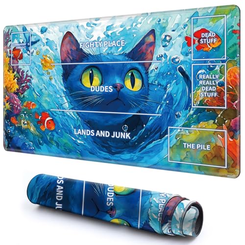 Niedliche Spielmatte mit Zonen -1 für MTG-Kartenspiel, 69,8 x 49,9 cm, rutschfeste Schreibtischunterlage mit glatter Oberfläche und genähtem Rand für TCG-Karten-Spiele-Zubehör, Meeresbodenblaue Katze Niedliche Spielmatte mit Zonen -1 für MTG-Kartenspiel, 69,8 x 49,9 cm, rutschfeste Schreibtischunterlage mit glatter Oberfläche und genähtem Rand für TCG-Karten-Spiele-Zubehör, Meeresbodenblaue Katze von CGFGHHUY