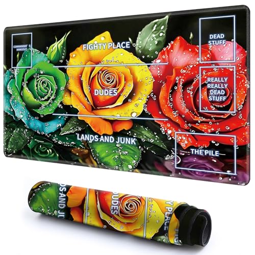 Niedliche Spielmatte mit Zonen -1 für MTG-Kartenspiel, 69,8 x 49,9 cm, rutschfeste Schreibtischunterlage mit glatter Oberfläche und genähtem Rand für TCG-Kartenspiele, Zubehör – bunte Rosenblüten Niedliche Spielmatte mit Zonen -1 für MTG-Kartenspiel, 69,8 x 49,9 cm, rutschfeste Schreibtischunterlage mit glatter Oberfläche und genähtem Rand für TCG-Kartenspiele, Zubehör – bunte Rosenblüten von CGFGHHUY