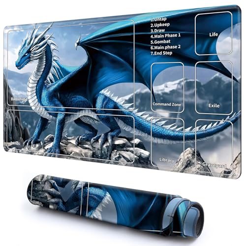 Niedliche Spielmatte mit Zonen -2 für MTG-Kartenspiel, 59,9 x 34,8 cm, rutschfeste Schreibtischunterlage mit glatter Oberfläche und genähtem Rand für TCG-Karten-Brettspiele, Zubehör, Blauer Niedliche Spielmatte mit Zonen -2 für MTG-Kartenspiel, 59,9 x 34,8 cm, rutschfeste Schreibtischunterlage mit glatter Oberfläche und genähtem Rand für TCG-Karten-Brettspiele, Zubehör, Blauer von CGFGHHUY
