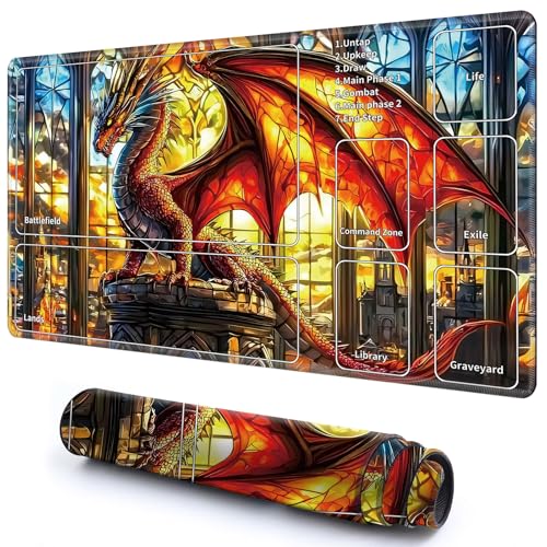 Niedliche Spielmatte mit Zonen -2 für MTG-Kartenspiel, 59,9 x 34,8 cm, rutschfeste Schreibtischunterlage mit glatter Oberfläche und genähtem Rand für TCG-Karten-Brettspiele, Zubehör, Drache im Schloss Niedliche Spielmatte mit Zonen -2 für MTG-Kartenspiel, 59,9 x 34,8 cm, rutschfeste Schreibtischunterlage mit glatter Oberfläche und genähtem Rand für TCG-Karten-Brettspiele, Zubehör, Drache im Schloss von CGFGHHUY