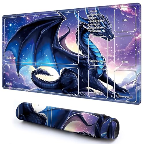 Niedliche Spielmatte mit Zonen -2 für MTG-Kartenspiel, 59,9 x 34,8 cm, rutschfeste Schreibtischunterlage mit glatter Oberfläche und genähtem Rand für TCG-Karten-Brettspiele, Zubehör, Galaxie-Blauer Niedliche Spielmatte mit Zonen -2 für MTG-Kartenspiel, 59,9 x 34,8 cm, rutschfeste Schreibtischunterlage mit glatter Oberfläche und genähtem Rand für TCG-Karten-Brettspiele, Zubehör, Galaxie-Blauer von CGFGHHUY