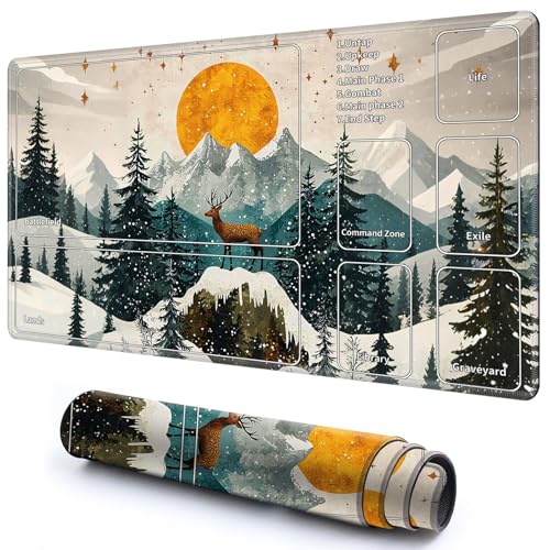 Niedliche Spielmatte mit Zonen -2 für MTG-Kartenspiel, 59,9 x 34,8 cm, rutschfeste Schreibtischunterlage mit glatter Oberfläche und genähtem Rand für TCG-Karten-Spiele-Zubehör, Berge, Bäume, Sonne Niedliche Spielmatte mit Zonen -2 für MTG-Kartenspiel, 59,9 x 34,8 cm, rutschfeste Schreibtischunterlage mit glatter Oberfläche und genähtem Rand für TCG-Karten-Spiele-Zubehör, Berge, Bäume, Sonne von CGFGHHUY