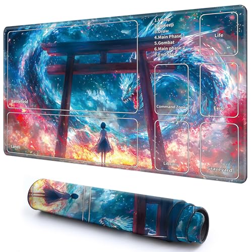 Niedliche Spielmatte mit Zonen -2 für MTG-Kartenspiel, 59,9 x 34,8 cm, rutschfeste Schreibtischunterlage mit glatter Oberfläche und genähtem Rand für TCG-Karten-Spiele-Zubehör, Blauer Drache und Niedliche Spielmatte mit Zonen -2 für MTG-Kartenspiel, 59,9 x 34,8 cm, rutschfeste Schreibtischunterlage mit glatter Oberfläche und genähtem Rand für TCG-Karten-Spiele-Zubehör, Blauer Drache und von CGFGHHUY