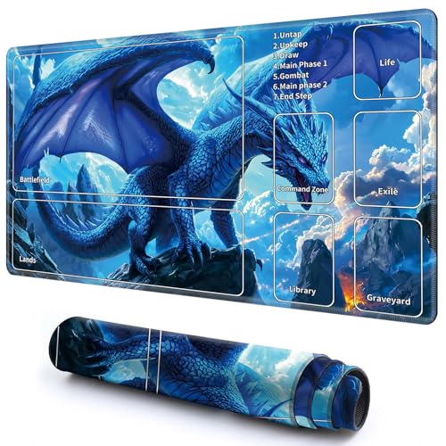 Niedliche Spielmatte mit Zonen -2 für MTG-Kartenspiel, 59,9 x 34,8 cm, rutschfeste Schreibtischunterlage mit glatter Oberfläche und genähtem Rand für TCG-Karten-Spiele-Zubehör, Blauer Drache Niedliche Spielmatte mit Zonen -2 für MTG-Kartenspiel, 59,9 x 34,8 cm, rutschfeste Schreibtischunterlage mit glatter Oberfläche und genähtem Rand für TCG-Karten-Spiele-Zubehör, Blauer Drache von CGFGHHUY