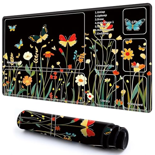 Niedliche Spielmatte mit Zonen -2 für MTG-Kartenspiel, 59,9 x 34,8 cm, rutschfeste Schreibtischunterlage mit glatter Oberfläche und genähtem Rand für TCG-Karten-Spiele-Zubehör, Blumen und Pflanzen Niedliche Spielmatte mit Zonen -2 für MTG-Kartenspiel, 59,9 x 34,8 cm, rutschfeste Schreibtischunterlage mit glatter Oberfläche und genähtem Rand für TCG-Karten-Spiele-Zubehör, Blumen und Pflanzen von CGFGHHUY