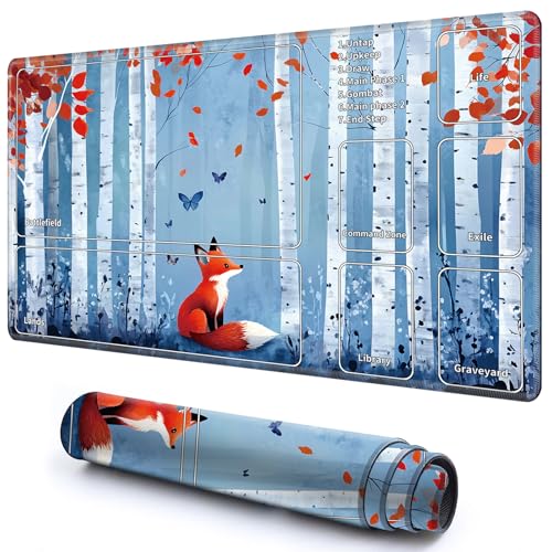 Niedliche Spielmatte mit Zonen -2 für MTG-Kartenspiel, 59,9 x 34,8 cm, rutschfeste Schreibtischunterlage mit glatter Oberfläche und genähtem Rand für TCG-Karten-Spiele-Zubehör, Fuchs, Ahornblatt Niedliche Spielmatte mit Zonen -2 für MTG-Kartenspiel, 59,9 x 34,8 cm, rutschfeste Schreibtischunterlage mit glatter Oberfläche und genähtem Rand für TCG-Karten-Spiele-Zubehör, Fuchs, Ahornblatt von CGFGHHUY