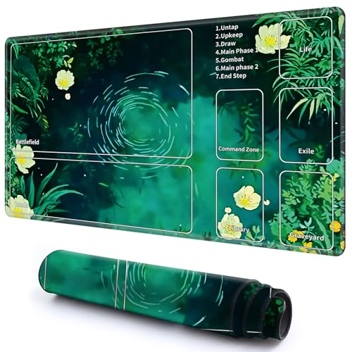 Niedliche Spielmatte mit Zonen -2 für MTG-Kartenspiel, 59,9 x 34,8 cm, rutschfeste Schreibtischunterlage mit glatter Oberfläche und genähtem Rand für TCG-Karten-Spiele-Zubehör, grünes Blatt, Blume Niedliche Spielmatte mit Zonen -2 für MTG-Kartenspiel, 59,9 x 34,8 cm, rutschfeste Schreibtischunterlage mit glatter Oberfläche und genähtem Rand für TCG-Karten-Spiele-Zubehör, grünes Blatt, Blume von CGFGHHUY