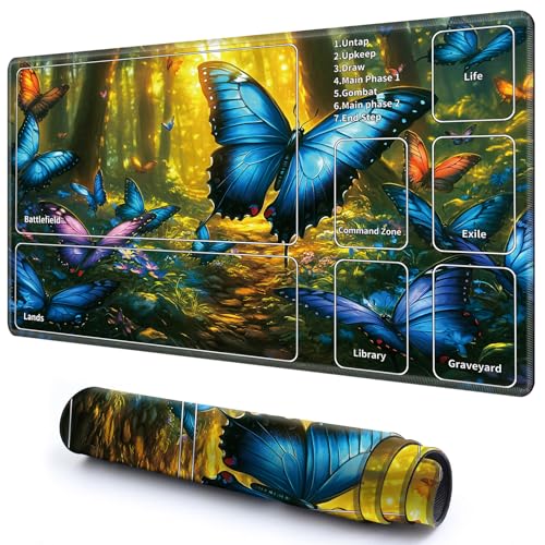 Niedliche Spielmatte mit Zonen -2 für MTG-Kartenspiel, 59,9 x 34,8 cm, rutschfeste Schreibtischunterlage mit glatter Oberfläche und genähtem Rand für TCG-Kartenspiele, Zubehör, blaue Schmetterlinge Niedliche Spielmatte mit Zonen -2 für MTG-Kartenspiel, 59,9 x 34,8 cm, rutschfeste Schreibtischunterlage mit glatter Oberfläche und genähtem Rand für TCG-Kartenspiele, Zubehör, blaue Schmetterlinge von CGFGHHUY