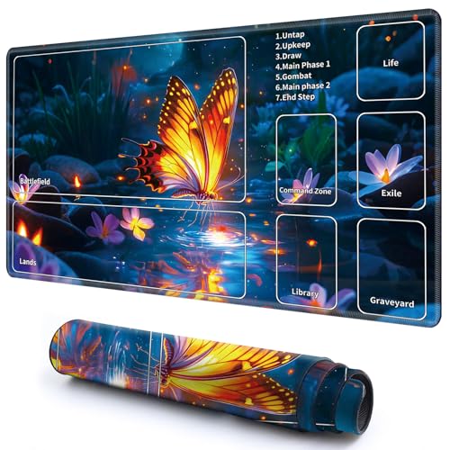 Niedliche Spielmatte mit Zonen -2 für MTG-Kartenspiel, 59,9 x 34,8 cm, rutschfeste Schreibtischunterlage mit glatter Oberfläche und genähtem Rand für TCG-Kartenspiele, Zubehör, gelbe Schmetterlinge Niedliche Spielmatte mit Zonen -2 für MTG-Kartenspiel, 59,9 x 34,8 cm, rutschfeste Schreibtischunterlage mit glatter Oberfläche und genähtem Rand für TCG-Kartenspiele, Zubehör, gelbe Schmetterlinge von CGFGHHUY