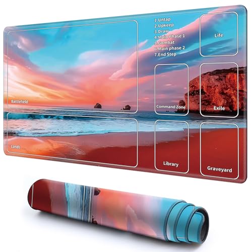 Niedliche Spielmatte mit Zonen -2 für MTG-Kartenspiel, 59,9 x 34,8 cm, rutschfeste Schreibtischunterlage mit glatter Oberfläche und genähtem Rand für TCG-Kartenspiele, Zubehör – Strand Meer Niedliche Spielmatte mit Zonen -2 für MTG-Kartenspiel, 59,9 x 34,8 cm, rutschfeste Schreibtischunterlage mit glatter Oberfläche und genähtem Rand für TCG-Kartenspiele, Zubehör – Strand Meer von CGFGHHUY