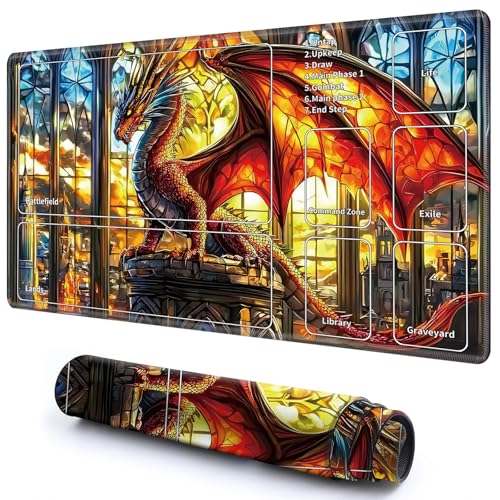 Niedliche Spielmatte mit Zonen -2 für MTG-Kartenspiel, 69,8 x 49,9 cm, rutschfeste Schreibtischunterlage mit glatter Oberfläche und genähtem Rand für TCG-Karten-Brettspiele, Zubehör, Drache im Schloss Niedliche Spielmatte mit Zonen -2 für MTG-Kartenspiel, 69,8 x 49,9 cm, rutschfeste Schreibtischunterlage mit glatter Oberfläche und genähtem Rand für TCG-Karten-Brettspiele, Zubehör, Drache im Schloss von CGFGHHUY