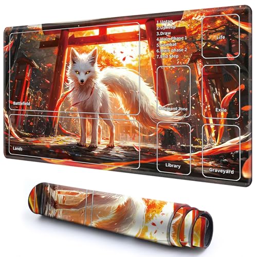 Niedliche Spielmatte mit Zonen -2 für MTG-Kartenspiel, 69,8 x 49,9 cm, rutschfeste Schreibtischunterlage mit glatter Oberfläche und genähtem Rand für TCG-Karten-Brettspiele-Zubehör, weißer Fuchs Niedliche Spielmatte mit Zonen -2 für MTG-Kartenspiel, 69,8 x 49,9 cm, rutschfeste Schreibtischunterlage mit glatter Oberfläche und genähtem Rand für TCG-Karten-Brettspiele-Zubehör, weißer Fuchs von CGFGHHUY