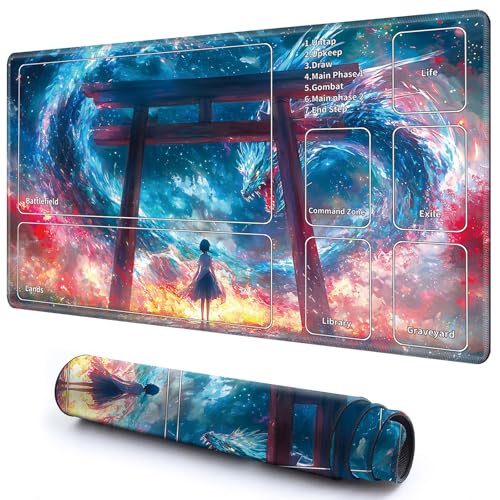 Niedliche Spielmatte mit Zonen -2 für MTG-Kartenspiel, 69,8 x 49,9 cm, rutschfeste Schreibtischunterlage mit glatter Oberfläche und genähtem Rand für TCG-Karten-Spiele-Zubehör, Blauer Drache und Niedliche Spielmatte mit Zonen -2 für MTG-Kartenspiel, 69,8 x 49,9 cm, rutschfeste Schreibtischunterlage mit glatter Oberfläche und genähtem Rand für TCG-Karten-Spiele-Zubehör, Blauer Drache und von CGFGHHUY