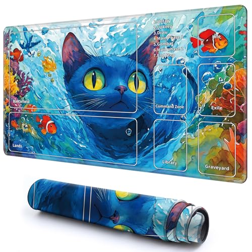 Niedliche Spielmatte mit Zonen -2 für MTG-Kartenspiel, 69,8 x 49,9 cm, rutschfeste Schreibtischunterlage mit glatter Oberfläche und genähtem Rand für TCG-Karten-Spiele-Zubehör, Meeresbodenblaue Katze Niedliche Spielmatte mit Zonen -2 für MTG-Kartenspiel, 69,8 x 49,9 cm, rutschfeste Schreibtischunterlage mit glatter Oberfläche und genähtem Rand für TCG-Karten-Spiele-Zubehör, Meeresbodenblaue Katze von CGFGHHUY
