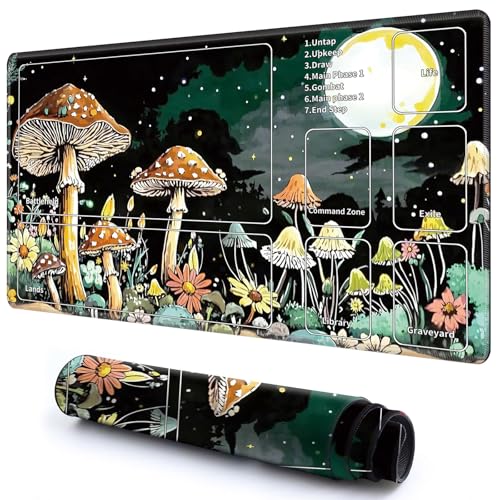 Niedliche Spielmatte mit Zonen -2 für MTG-Kartenspiel, 69,8 x 49,9 cm, rutschfeste Schreibtischunterlage mit glatter Oberfläche und genähtem Rand für TCG-Karten-Spiele-Zubehör, Pilz, Sonnenblume, Mond Niedliche Spielmatte mit Zonen -2 für MTG-Kartenspiel, 69,8 x 49,9 cm, rutschfeste Schreibtischunterlage mit glatter Oberfläche und genähtem Rand für TCG-Karten-Spiele-Zubehör, Pilz, Sonnenblume, Mond von CGFGHHUY