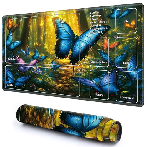 Niedliche Spielmatte mit Zonen -2 für MTG-Kartenspiel, 69,8 x 49,9 cm, rutschfeste Schreibtischunterlage mit glatter Oberfläche und genähtem Rand für TCG-Kartenspiele, Zubehör, blaue Schmetterlinge Niedliche Spielmatte mit Zonen -2 für MTG-Kartenspiel, 69,8 x 49,9 cm, rutschfeste Schreibtischunterlage mit glatter Oberfläche und genähtem Rand für TCG-Kartenspiele, Zubehör, blaue Schmetterlinge von CGFGHHUY
