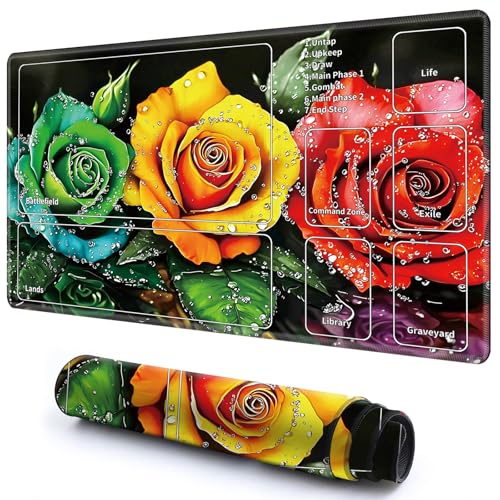 Niedliche Spielmatte mit Zonen -2 für MTG-Kartenspiele, 69,8 x 49,9 cm, rutschfeste Schreibtischunterlage mit glatter Oberfläche und genähtem Rand für TCG-Kartenspiele, Zubehör – bunte Rosenblüten Niedliche Spielmatte mit Zonen -2 für MTG-Kartenspiele, 69,8 x 49,9 cm, rutschfeste Schreibtischunterlage mit glatter Oberfläche und genähtem Rand für TCG-Kartenspiele, Zubehör – bunte Rosenblüten von CGFGHHUY