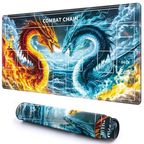 Niedliche Spielmatte mit Zonen -3 für MTG-Kartenspiel, 59,9 x 34,8 cm, rutschfeste Schreibtischunterlage mit glatter Oberfläche und genähtem Rand für TCG-Karten-Spiele-Zubehör, Feuer- und Eisdrache Niedliche Spielmatte mit Zonen -3 für MTG-Kartenspiel, 59,9 x 34,8 cm, rutschfeste Schreibtischunterlage mit glatter Oberfläche und genähtem Rand für TCG-Karten-Spiele-Zubehör, Feuer- und Eisdrache von CGFGHHUY