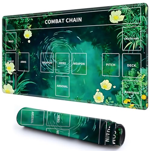 Niedliche Spielmatte mit Zonen -3 für MTG-Kartenspiel, 59,9 x 34,8 cm, rutschfeste Schreibtischunterlage mit glatter Oberfläche und genähtem Rand für TCG-Karten-Spiele-Zubehör, grünes Blatt, Blume Niedliche Spielmatte mit Zonen -3 für MTG-Kartenspiel, 59,9 x 34,8 cm, rutschfeste Schreibtischunterlage mit glatter Oberfläche und genähtem Rand für TCG-Karten-Spiele-Zubehör, grünes Blatt, Blume von CGFGHHUY