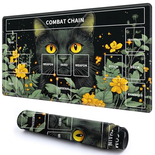 Niedliche Spielmatte mit Zonen -3 für MTG-Kartenspiel, 59,9 x 34,8 cm, rutschfeste Schreibtischunterlage mit glatter Oberfläche und genähtem Rand für TCG-Kartenspiele, Zubehör, schwarze Katze, gelbe Niedliche Spielmatte mit Zonen -3 für MTG-Kartenspiel, 59,9 x 34,8 cm, rutschfeste Schreibtischunterlage mit glatter Oberfläche und genähtem Rand für TCG-Kartenspiele, Zubehör, schwarze Katze, gelbe von CGFGHHUY
