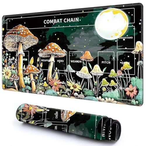 Niedliche Spielmatte mit Zonen -3 für MTG-Kartenspiel, 69,8 x 39,9 cm, rutschfeste Schreibtischunterlage mit glatter Oberfläche und genähtem Rand für TCG-Karten-Spiele-Zubehör, Pilz, Sonnenblume, Mond Niedliche Spielmatte mit Zonen -3 für MTG-Kartenspiel, 69,8 x 39,9 cm, rutschfeste Schreibtischunterlage mit glatter Oberfläche und genähtem Rand für TCG-Karten-Spiele-Zubehör, Pilz, Sonnenblume, Mond von CGFGHHUY