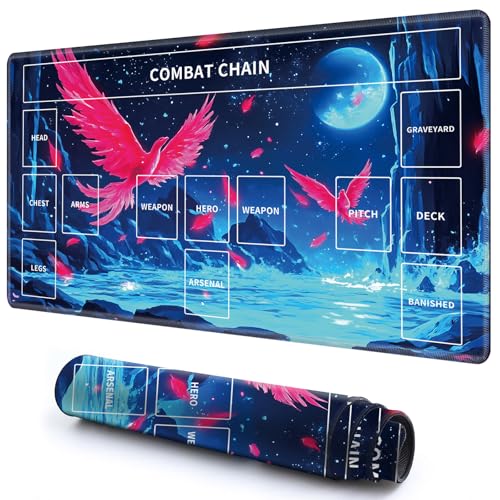 Niedliche Spielmatte mit Zonen -3 für MTG-Kartenspiel, 69,8 x 39,9 cm, rutschfeste Schreibtischunterlage mit glatter Oberfläche und genähtem Rand für TCG-Karten-Spiele-Zubehör, roter Vogel, Mond, Meer Niedliche Spielmatte mit Zonen -3 für MTG-Kartenspiel, 69,8 x 39,9 cm, rutschfeste Schreibtischunterlage mit glatter Oberfläche und genähtem Rand für TCG-Karten-Spiele-Zubehör, roter Vogel, Mond, Meer von CGFGHHUY