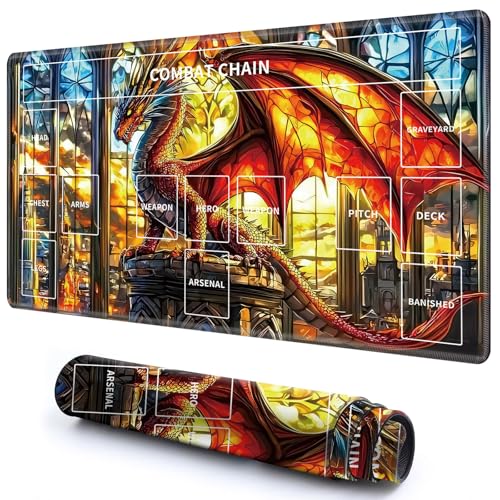 Niedliche Spielmatte mit Zonen -3 für MTG-Kartenspiel, 69,8 x 49,9 cm, rutschfeste Schreibtischunterlage mit glatter Oberfläche und genähtem Rand für TCG-Karten-Brettspiele-Zubehör, Drache im Schloss Niedliche Spielmatte mit Zonen -3 für MTG-Kartenspiel, 69,8 x 49,9 cm, rutschfeste Schreibtischunterlage mit glatter Oberfläche und genähtem Rand für TCG-Karten-Brettspiele-Zubehör, Drache im Schloss von CGFGHHUY