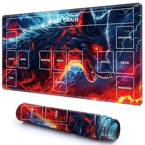 Niedliche Spielmatte mit Zonen -3 für MTG-Kartenspiel, 69,8 x 49,9 cm, rutschfeste Schreibtischunterlage mit glatter Oberfläche und genähtem Rand für TCG-Karten-Brettspiele-Zubehör, Schwarzer Wolf von CGFGHHUY