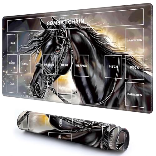 Niedliche Spielmatte mit Zonen -3 für MTG-Kartenspiel, 69,8 x 49,9 cm, rutschfeste Schreibtischunterlage mit glatter Oberfläche und genähtem Rand für TCG-Karten-Brettspiele-Zubehör, schwarzes Pferd Niedliche Spielmatte mit Zonen -3 für MTG-Kartenspiel, 69,8 x 49,9 cm, rutschfeste Schreibtischunterlage mit glatter Oberfläche und genähtem Rand für TCG-Karten-Brettspiele-Zubehör, schwarzes Pferd von CGFGHHUY