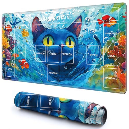 Niedliche Spielmatte mit Zonen -3 für MTG-Kartenspiel, 69,8 x 49,9 cm, rutschfeste Schreibtischunterlage mit glatter Oberfläche und genähtem Rand für TCG-Karten-Spiele-Zubehör, Meeresbodenblaue Katze Niedliche Spielmatte mit Zonen -3 für MTG-Kartenspiel, 69,8 x 49,9 cm, rutschfeste Schreibtischunterlage mit glatter Oberfläche und genähtem Rand für TCG-Karten-Spiele-Zubehör, Meeresbodenblaue Katze von CGFGHHUY