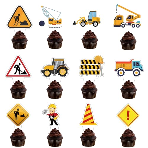 24 Stück Cupcake Toppers Motto der Ingenieursfahrzeug-Party Cake Topper Stoppschilder, Muldenkipper, Bagger, Traktoren Deko Zubehör, Kuchenspieße für Kinder, Geburtstag, Jahrestag, Babyparty, Party 24 Stück Cupcake Toppers Motto der Ingenieursfahrzeug-Party Cake Topper Stoppschilder, Muldenkipper, Bagger, Traktoren Deko Zubehör, Kuchenspieße für Kinder, Geburtstag, Jahrestag, Babyparty, Party von CGLRybO