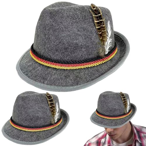 CGTQROVR 2PCS Festival Hut, Oktoberfest Herren Fedora Hüte mit Federn, klassische Retro Kappen für Halloween Dress Up, Bierfestival Rollenspiel, Dark Gray CGTQROVR 2PCS Festival Hut, Oktoberfest Herren Fedora Hüte mit Federn, klassische Retro Kappen für Halloween Dress Up, Bierfestival Rollenspiel, Dark Gray von CGTQROVR
