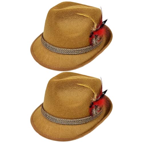 CGTQROVR 2pcs Festival Hat, Oktoberfest Männer Fedora Hats mit Federn, klassische Retro Kappen für Halloween Kleider, Bierfestival Rollenspiel, Khaki CGTQROVR 2pcs Festival Hat, Oktoberfest Männer Fedora Hats mit Federn, klassische Retro Kappen für Halloween Kleider, Bierfestival Rollenspiel, Khaki von CGTQROVR