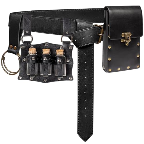 CGTQROVR Renaissance Gürtelbeutel, verstellbare Vintage Leder mittelalterliche Gürtelbeutel mit Trankflaschen für Halloween Cosplay Kostüm Accessorie CGTQROVR Renaissance Gürtelbeutel, verstellbare Vintage Leder mittelalterliche Gürtelbeutel mit Trankflaschen für Halloween Cosplay Kostüm Accessorie von CGTQROVR
