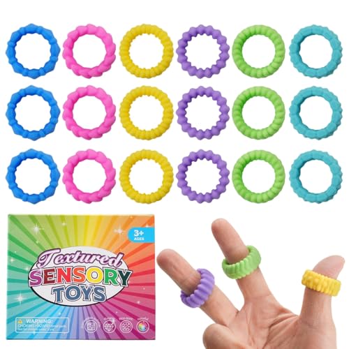 CGVG 18 Stück Bunte Fidget Ring Toys Anti Stress Ring Silikon Akupressur Ring Sensorische Massageringe für Finger Stressabbau Spielzeug für Kinder ab 3 Jahre und Erwachsene CGVG 18 Stück Bunte Fidget Ring Toys Anti Stress Ring Silikon Akupressur Ring Sensorische Massageringe für Finger Stressabbau Spielzeug für Kinder ab 3 Jahre und Erwachsene von CGVG