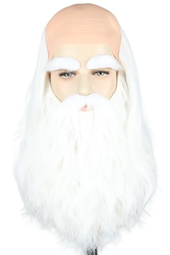 CGVG 3 Stück Herren Kostüm Set Halbglatze Perücke und Langer Vollbart mit Schnurrbart und Augenbrauen für Opa Kostüm Alter Mann Kostüm für Karneval Fasching Halloween Cosplay von CGVG