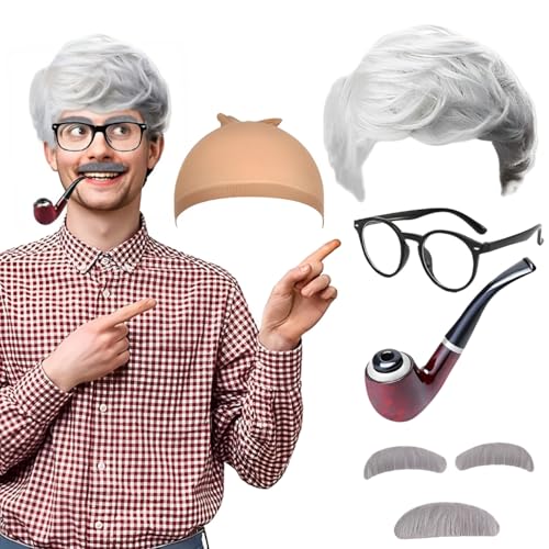 CGVG 5 Stück Opa Kostüm Set Rentner Kostüm Herren Alter Mann Kostüm Opa Perücke Augenbrauen Schnurrbart Brille Tabakspfeife Großvater Grandpa Cosplay Zubehör für Halloween Fasching Karneval CGVG 5 Stück Opa Kostüm Set Rentner Kostüm Herren Alter Mann Kostüm Opa Perücke Augenbrauen Schnurrbart Brille Tabakspfeife Großvater Grandpa Cosplay Zubehör für Halloween Fasching Karneval von CGVG