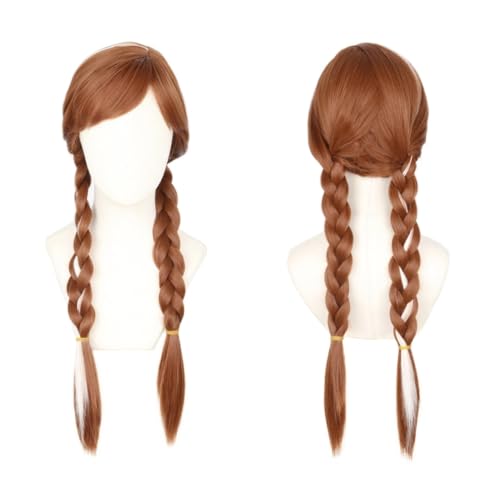 CGVG Blonde Prinzessin Cosplay Perücke für Damen Kinder Mädchen Lange Geflochten Cosplay Perücke Zopf Perücke für Halloween Karneval Kostüm Party (Braun) von CGVG
