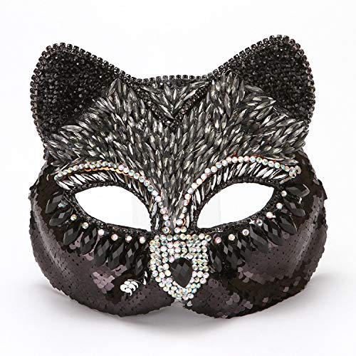 CGZWFERA-Hworks Cat Face Cosplay Mask with Rhinestone Party Overhead Cover Halloween Costume Props von CGZWFERA