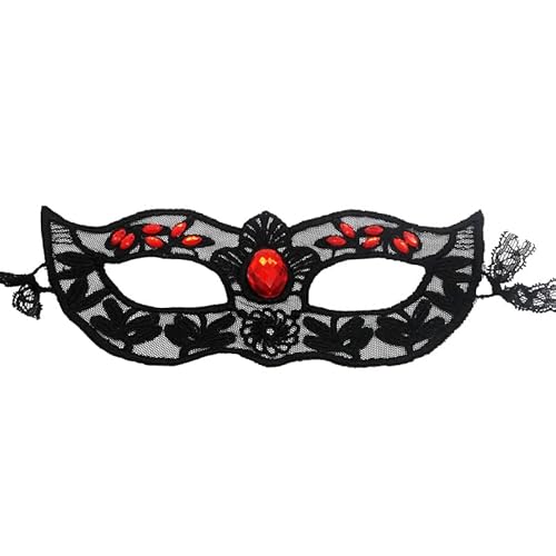 CGZWFERA-Hworks Spitze Cosplay Maske mit roten Strass Party Half Face Cover Halloween Kostüm Requisiten für Dame von CGZWFERA