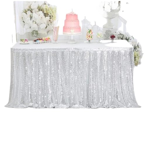 CHAKEUZND Tischdecke für Party-Desserttisch, Party-Tischrock mit Pailletten und Glitzer, Dekoration, Mehrfarbig, mehrere Größen(Silver,70x122CM) von CHAKEUZND