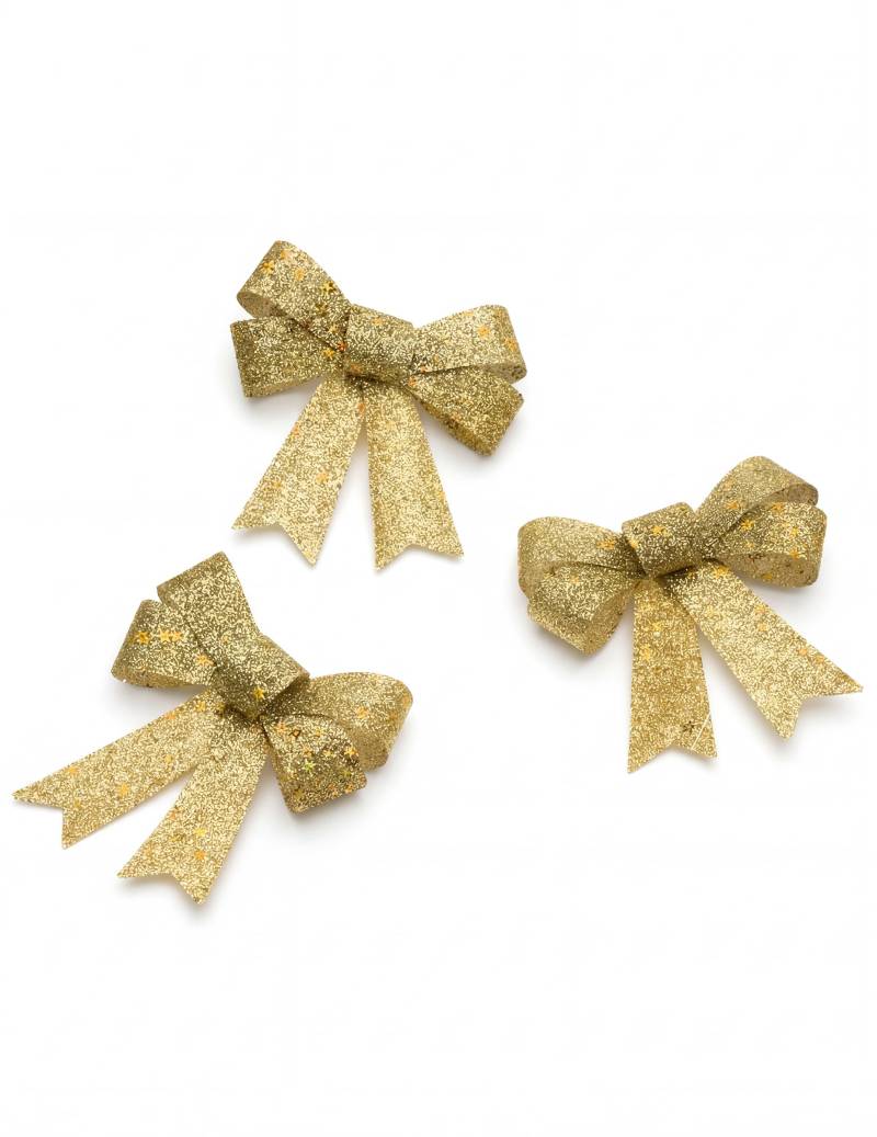 3 Schleifen Gold Glitzer Klein 10 x 13 cm 3 Schleifen Gold Glitzer Klein 10 x 13 cm von CHAKS